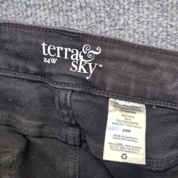 Terra & Sky Women's Skinny Leg Jeans Black Plus 24W Denim Frayed Hem - Picture 8 of 10
